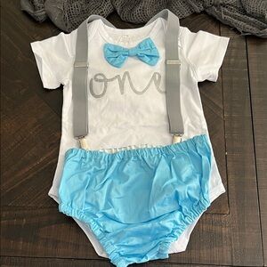 Blue and White Kids Matching Set with Bow Tie